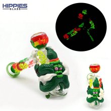 Glass Hammer Pipe With 420 Theme,Glow In Dark Glass Beaker Bong,Glass Water Pipe,Glass Hookah,Hand Painted,