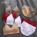 FINETOO Fashion Letter Strap Bra Set M-2XL Plus Size Tops Deep V Seamless Bralette Low-rise Briefs Women Underwear Suit Lingerie