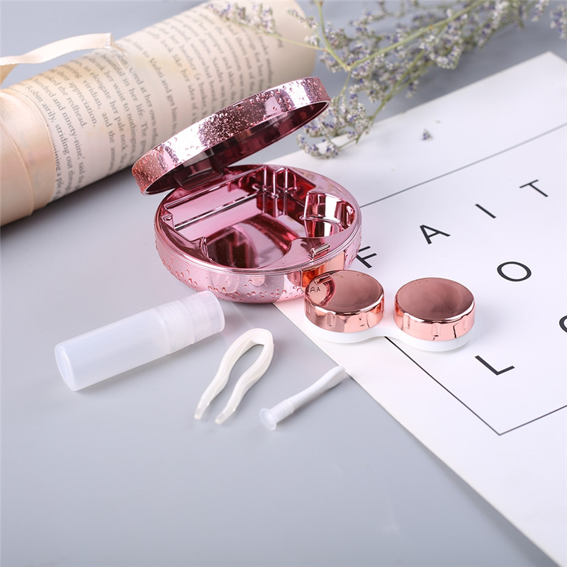 PINKSEE Round High-end Glossy Contact Lens Case Travel Portable Glasses Storage Box Trendy Simple Contact Lens Container