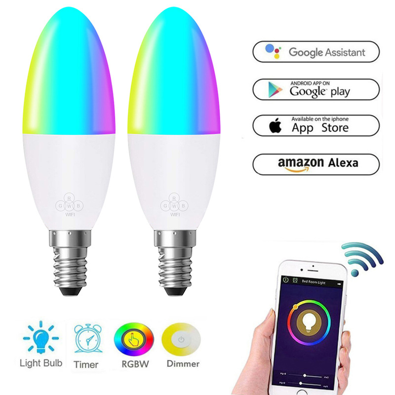 Smart WiFi Candle Bulb RGB Projector Spotlight Bulb Holder Alexa Google Home / IFTTT 6W Smart Voice Control for Home Decoration
