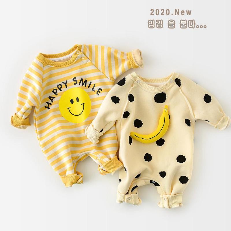 Autumn Baby Romper Baby Dot Banana Print Thicken Long Sleeve Toddler Jumpsuit Kids Boys And Girls Clothes