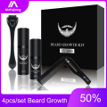 4 Pcs/set Barbe Beard Growth Kit Hair Growth Enhancer Set Essentital Oil Facial Beard Care Brush Set Product Best Gift for Men