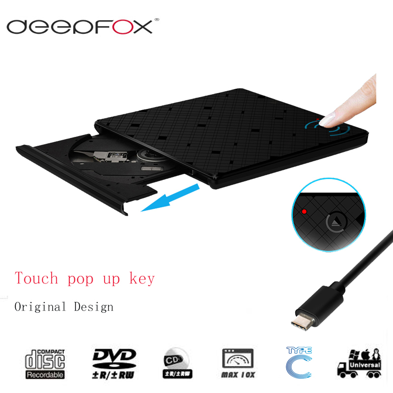 Deepfox Type C USB 3.1 CD/DVD RW Burner External Optical Drive CD/DVD ROM Player For Notebook With Inductive Touch Switch