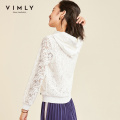 Vimly Spring Autumn Women Hoodie Sweatshirt Vintage Hooded Letter Print Lace Patchwork Casual Pullover Top Feminino 96555