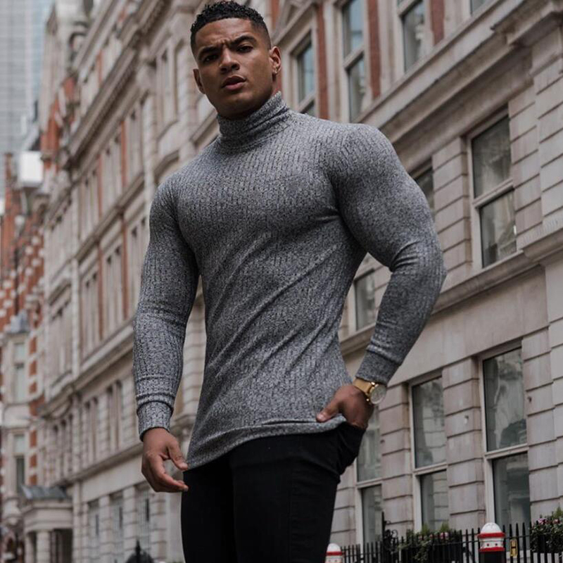 New Autumn Winter Turtleneck Thin Mens Sweaters Casual Roll Neck Solid Color Warm Slim Fit Sweaters Men Turtleneck Pullover Male