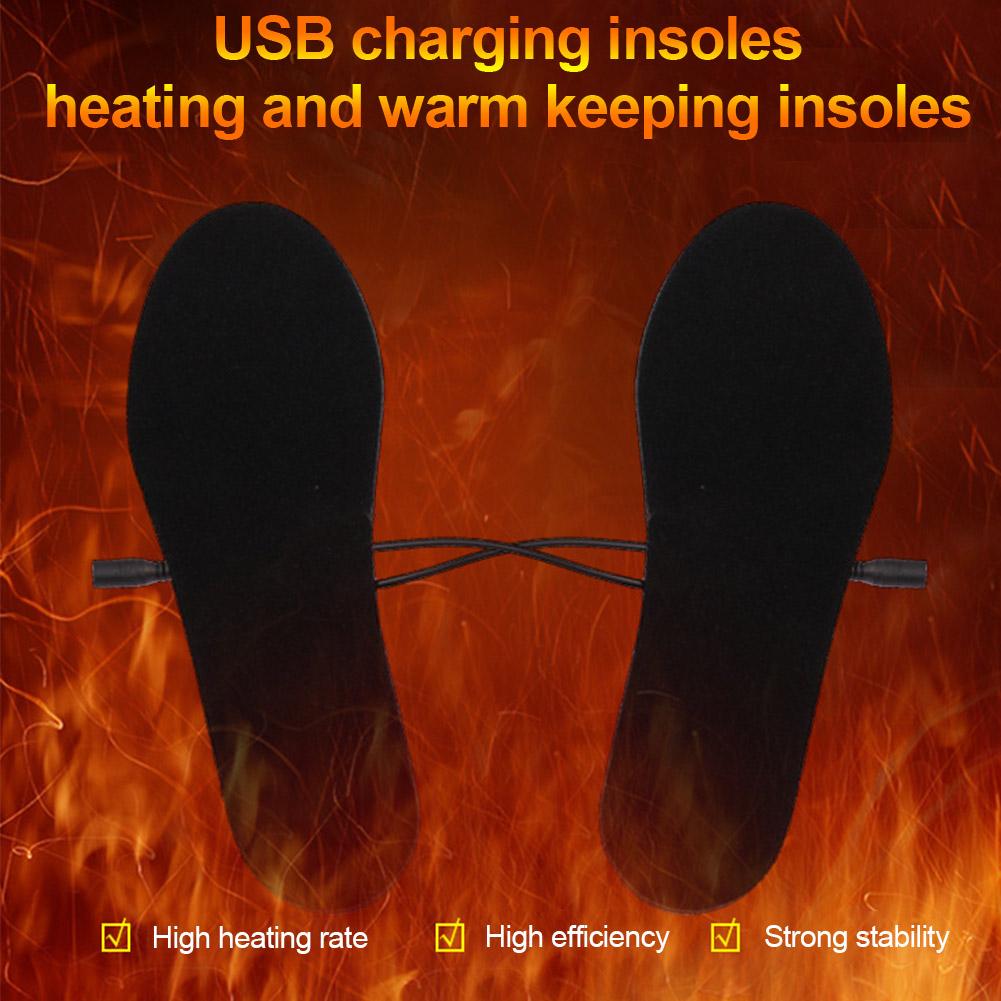 New USB Charging Insoles EVA Elastic Fiber Winter Sports Energy Saving Electric Heated Solid Soft Washable Shoes Pad Foot Warmer