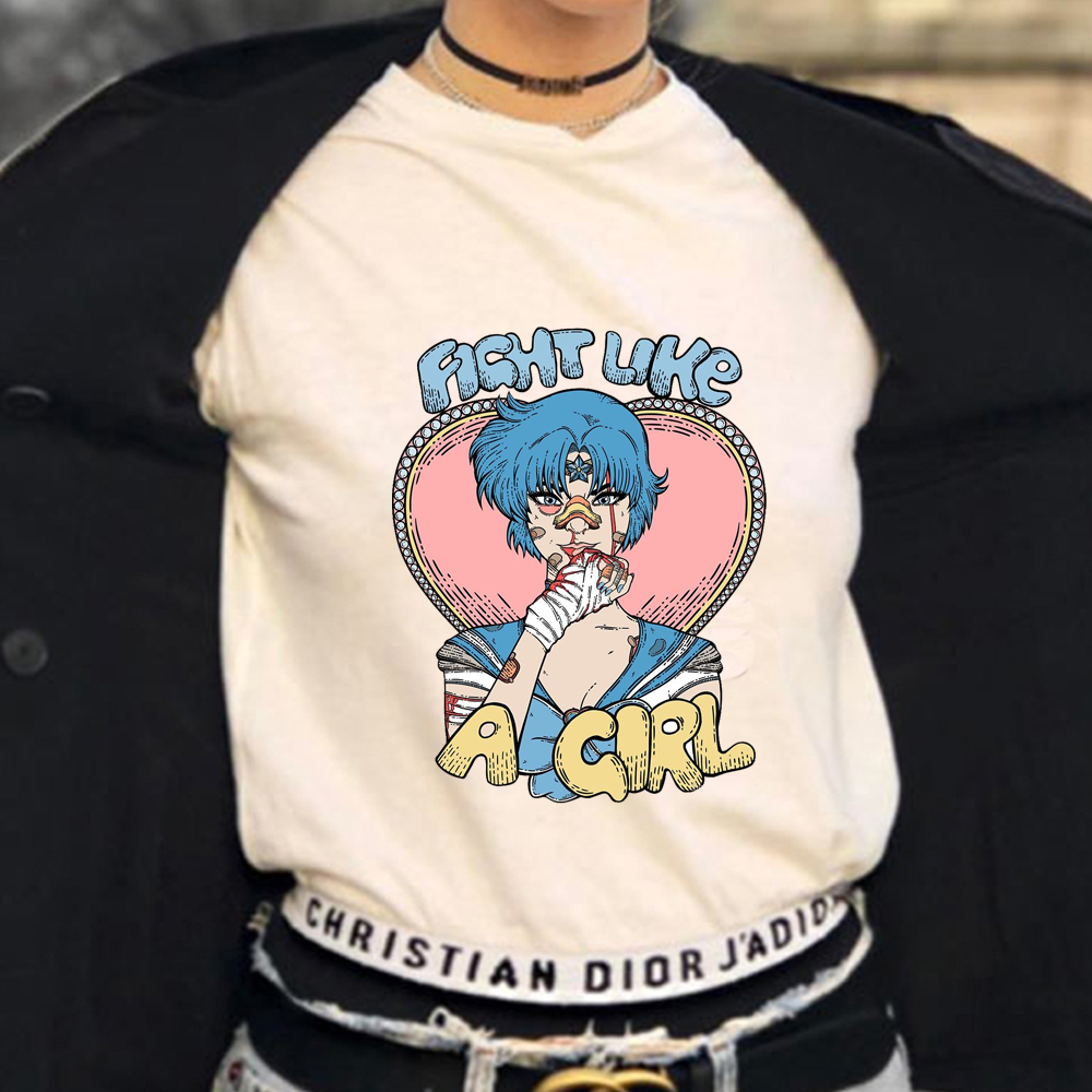 Feminist Fight Like A Girl Harajuku Letters Printed T Shirt Women Ullzang Cotton T-shirt Feminism Tshirt Tops Tee