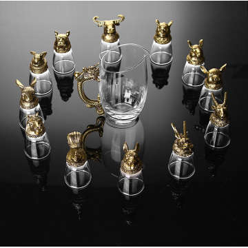 12 Zodiac White Wine Glass Set Dispenser Crystal Glass Chinese Small Glass Cup Shot Glass 12Pcs A Set Gift Box