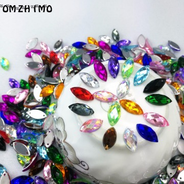 7*15mm Sewing Crystal AB Flatback Rhinestones Sew On Crystals Stones Horse Eye Acrylic Strass For DIY Clothes Crafts 50pc