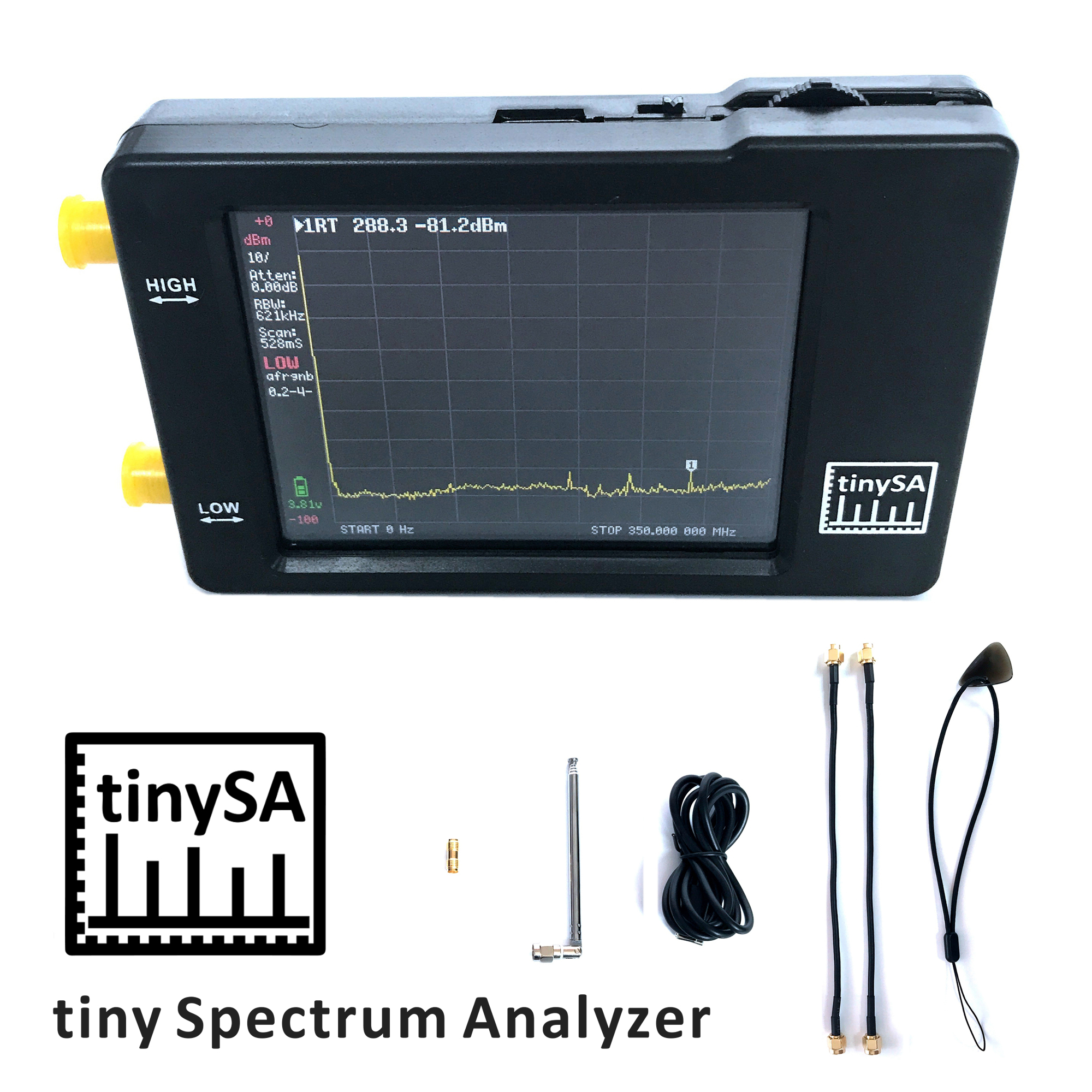 tinySA Handheld Two Inputs Tiny Spectrum Analyzer 2.8 Inch Touching Display 100KHz-350MHz Screen Spectrum Analyzers