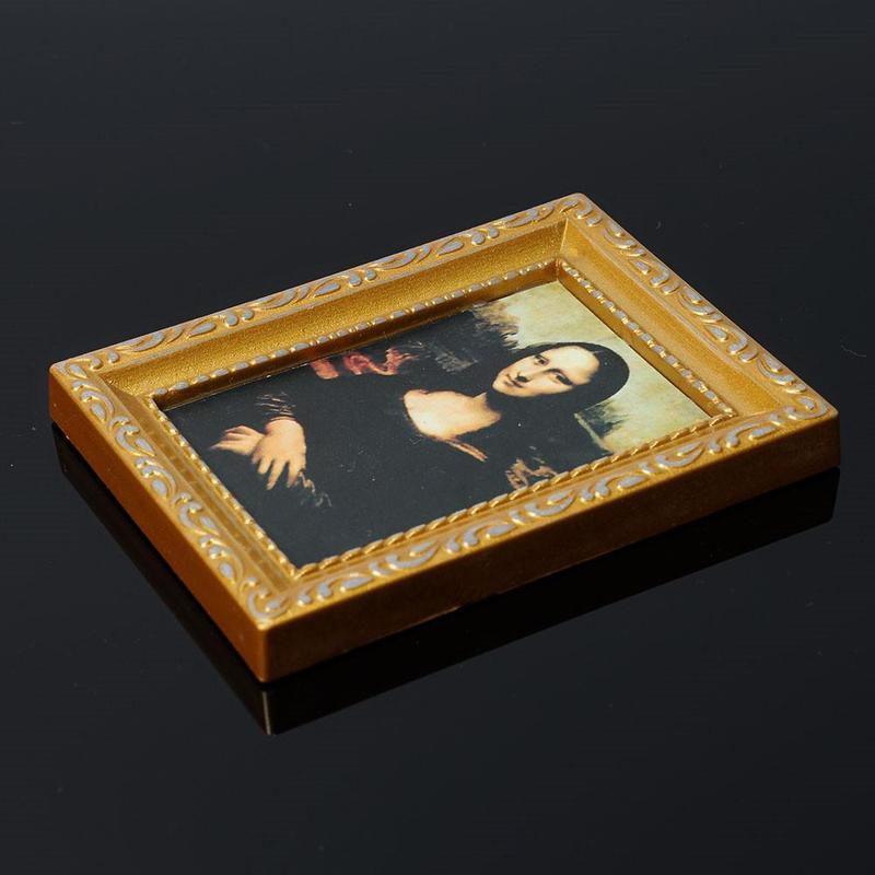 Dongzhur Dollhouse Miniature 1:12 Mini Decorative Accessories Antique Manny Frame Oil Painting Mona Lisa DIY Wooden Doll House