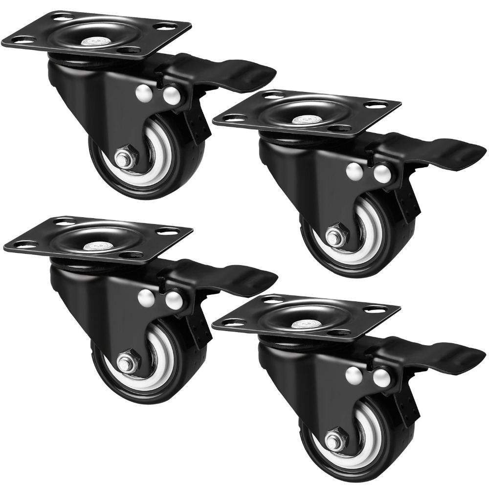 2" Heavy Duty Swivel Plate Casters Mute Polyurethane PU Wheels with 360 Degree Castors Markless Rubber Wheels Double Bearings