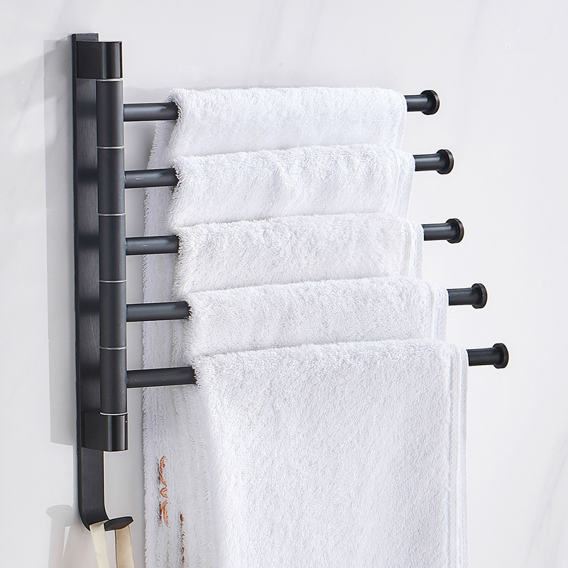 Bathroom Towel Rack Rotatable Towel Holder Space Aluminum 2/3/4/5-Bar Towel Hanger Kitchen Shelf Paper Hanging Wall Mounted