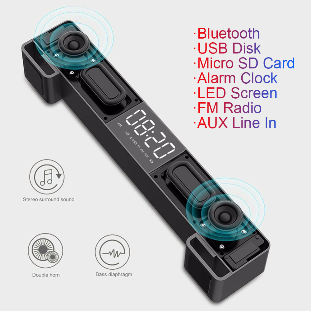 LED Display Soundbar TV Bluetooth Speaker Barra De Sonido Para PC Home Theater System AUX TF USB Alarm Clock Bass Subwoofer USB