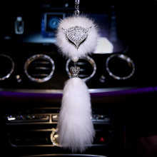 Fashion Diamond Crystal Car Pendant Decoration Rearview Mirror Hanging Fox fur Ornaments Car Styling Interior Accessories Gifts