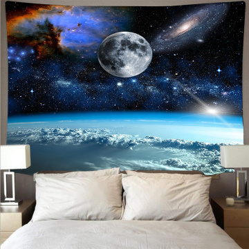 Moon Tapestry Wall Hanging Landscape Blue Sky Psychedelic Tapestries Background Wall Cloth Carpet Mat Bed cover Home Decoration