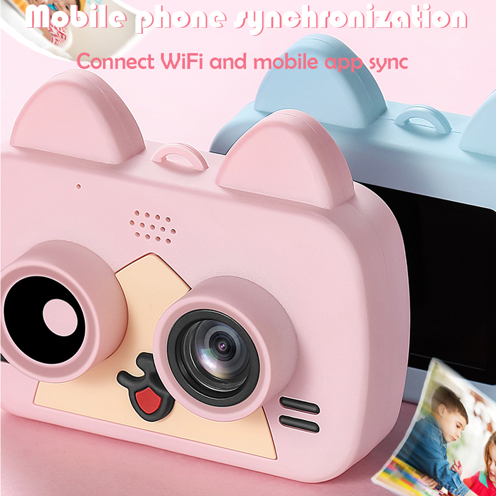 TISHRIC 1200W WIFI Children's Camera Mini Cute cat Digital Kids Camera For child Baby Photo selfie 1080P with Flash Memory Card