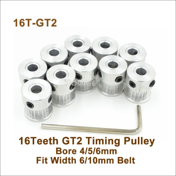 POWGE 10pcs 16 Teeth 2GT Timing Pulley Bore 4/5/6mm Fit Width=6/10mm 2GT Synchronous Belt 16T 16Teeth GT2 Timing Belt Pulley