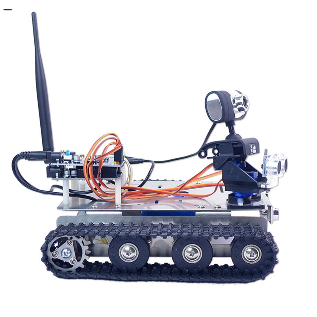 GFS WiFi Bluetooth Smart Robot Tank Car Kit Support Graphical Programming For Raspberry Pi4 2G Line Patrol Obstacle Avoidance