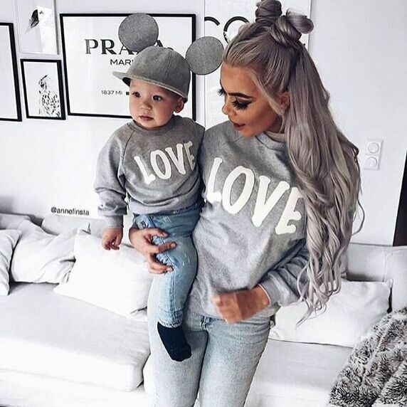 Autumn Family Matching Mom Kid Boy Girl T-Shirts Tops Letter Print Solid Long Sleeve Sweatshirt T-Shirt Tops Clothes