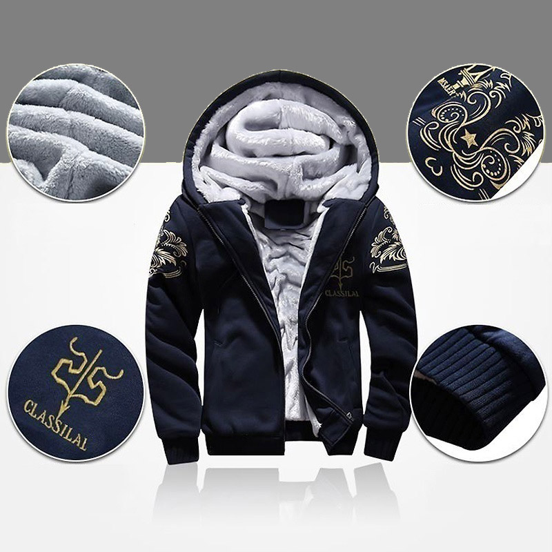 Winter Tracksuit Mens Warm Jacket+Pant Set Fleece Hooded Thicken Sweatershirt Causal Tracksuits Men Fashion Print Track Suit