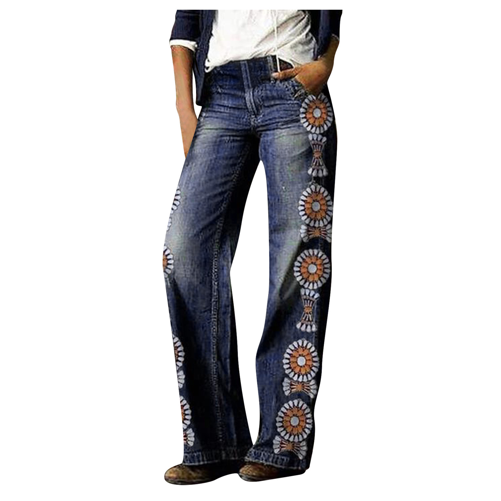 1Pcs Woman Jeans H03901 ladies fashion print jeans Fashion Printed Jeans Casual Long Pants Женские штаны
