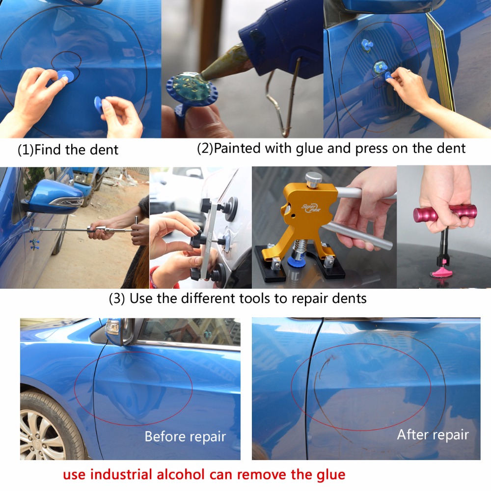 PDR Tools Paintless Dent Repair Tools Dent Removal car Kit LED Reflector Board Dent Puller Glue gun pump wedge Hand Tool Set