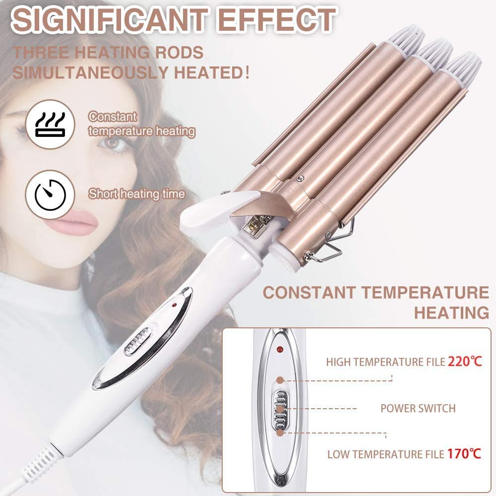 Professional Hair Curler 3 Barrel Curling Iron Wand Dual Voltage Ceramic Hair Waver Crimper Instant Curls Crimping Hair Styling