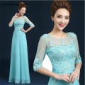 Vestido madrinha new Scoop neck lace chiffon half sleeve A Line turquoise pink purple royal blue red bridesmaid dress long