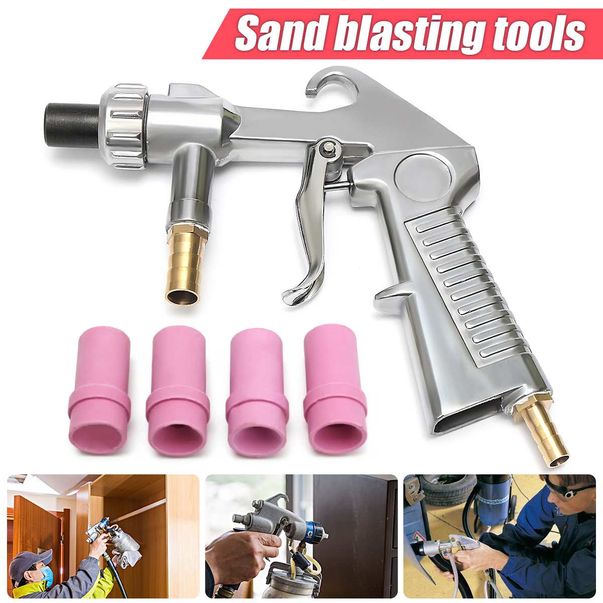 Sandblaster Guns Air Siphon w/4pcs( 4mm/5mm/6mm/7mm ) Ceramic Nozzles Abrasive