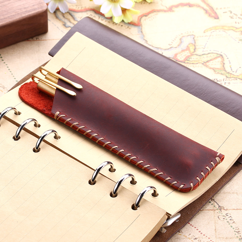 Retro Genuine Leather Pencil Bag, Handmade Fountain Pencil Pen Case Holder, Vintage Style Leather Accessories For Travel Journal