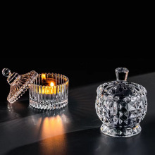 Mini crystal glass jar candle holder with lid