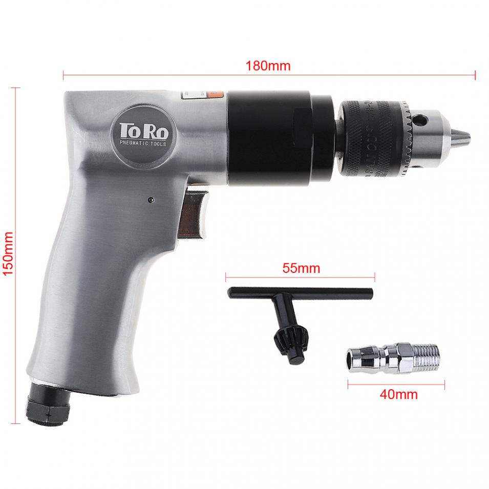 TORO 3/8" 1800rpm High-speed Cordless Pistol Type Pneumatic Gun Drill Reversible Air Drill Tools for Hole Drilling