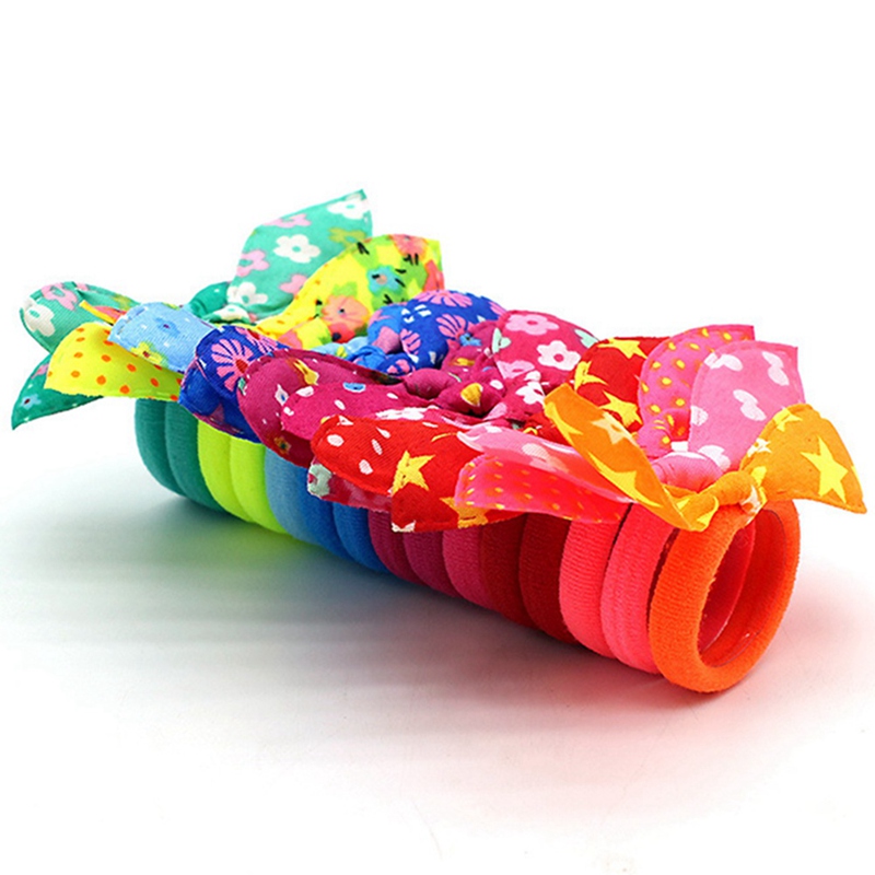 100pcs/set Children Girl Colorful Rabbit Ear Elastic Hair Bands Ponytail Dot Print Cute Rubber Bands Hair Ropes Hair Accessories