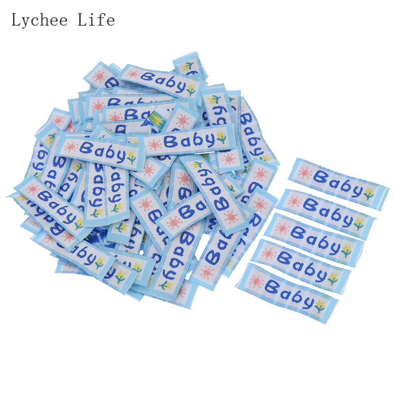 Lychee Life 100Pcs/lot Mixed Color Baby Printed Washable Cloth Polyester Garment Labels Tags Diy Sewing Materials