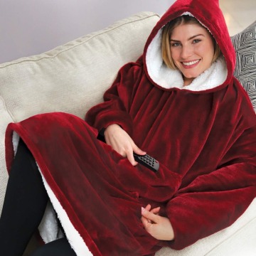 Winter Warm TV Pocket Hoodie Blankets Adults Kids Bathrobe Sofa Cozy Blanket Sweatshirt Plush Coral Fleece Blankets Outwears