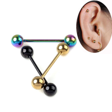 316L Stainless Steel Barbell 17G Tongue Rings Labret Nipple Bar Ring Body Piercing Jewelry 1.4mm 19mm Length 5pcs Gold Black