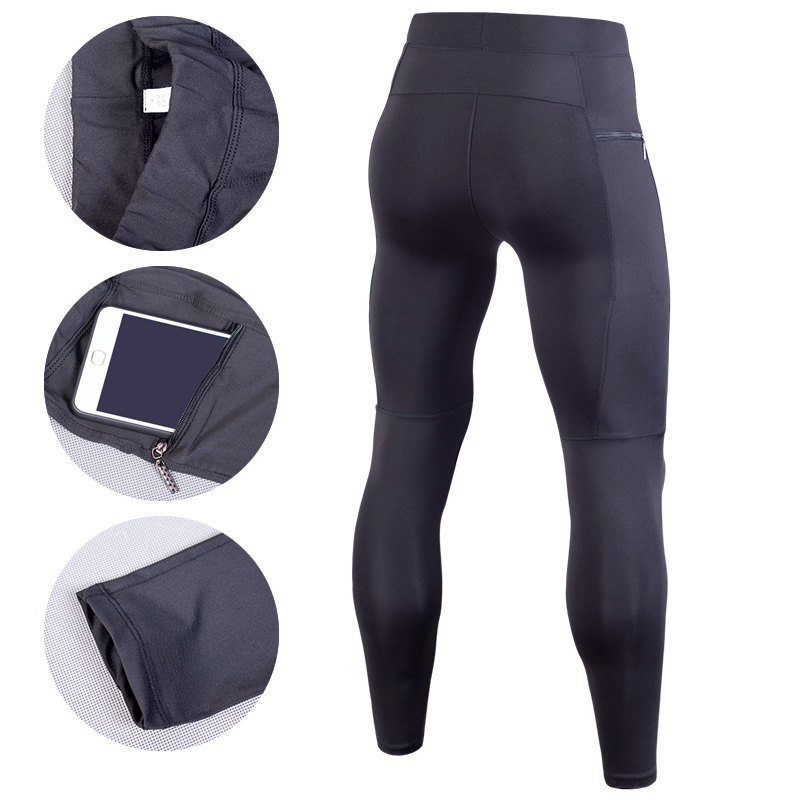 Compression Tights Men Skinny Pants Running Tights Men Compression Pants Men Leggings Fitness Full Length Pants Pocket Zipper