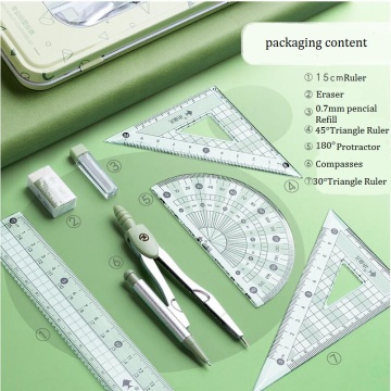 Math Geometry Drawing Compass Ruler Set 7PCS Student Supplies With Shatterproof Storage Box For School Stationery Learning Tools