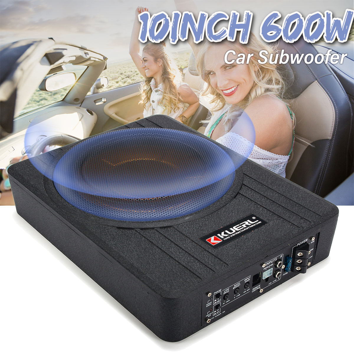 10 Inch 600W Car Subwoofer Car Audio Slim Under Seat Active Subwoofer Bass Amplifier Speaker Car Amplifier Subwoofers Woofer 12V