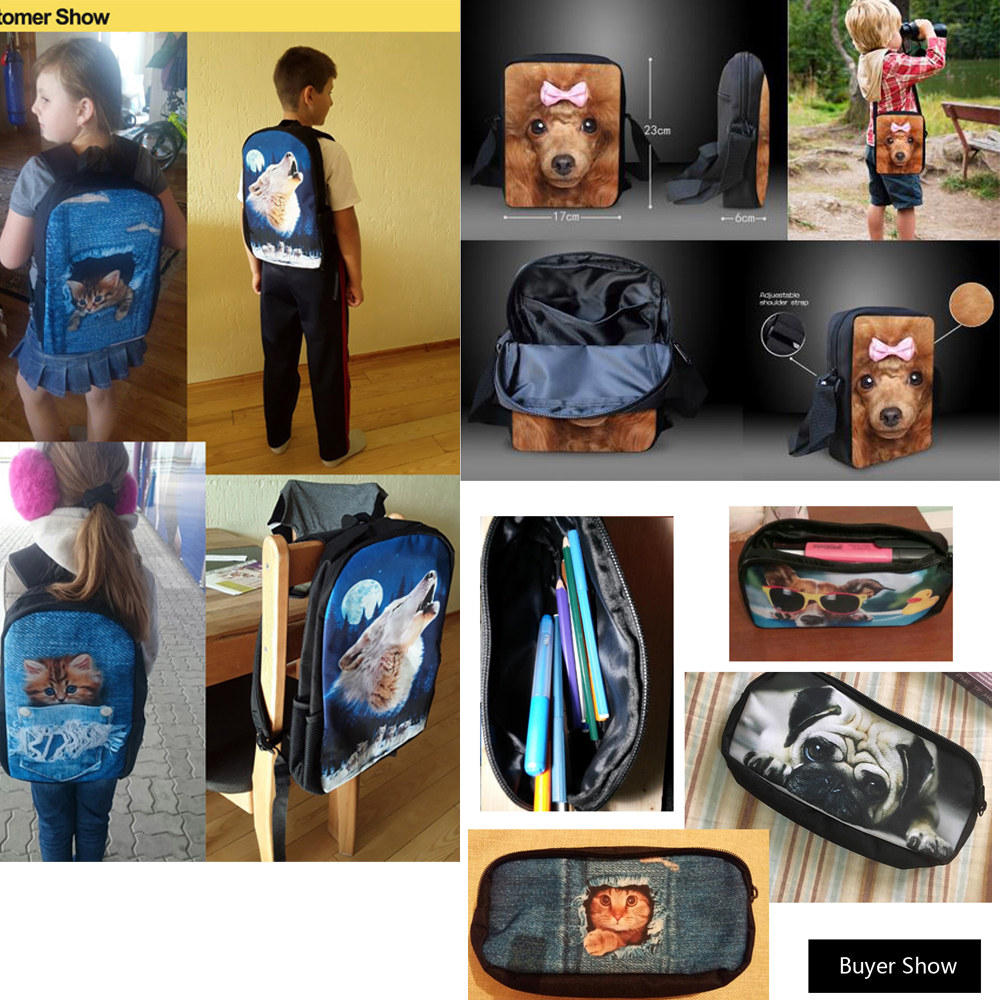 INSTANTARTS Blue Wolf School Bag Men's Casual Set Backpack Travel Rucksack Gilr Boy School Book Bag Child Satchel Escolar Infant