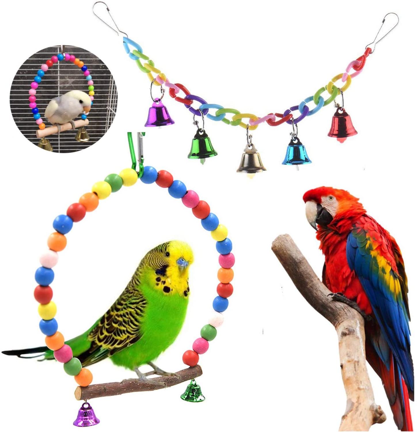 17 Packs Bird Toys Parrot Toys Swing Chewing Toys - Hanging Bell Birds Cage Toys Suitable for Small Parakeets, Macaws Love Birds