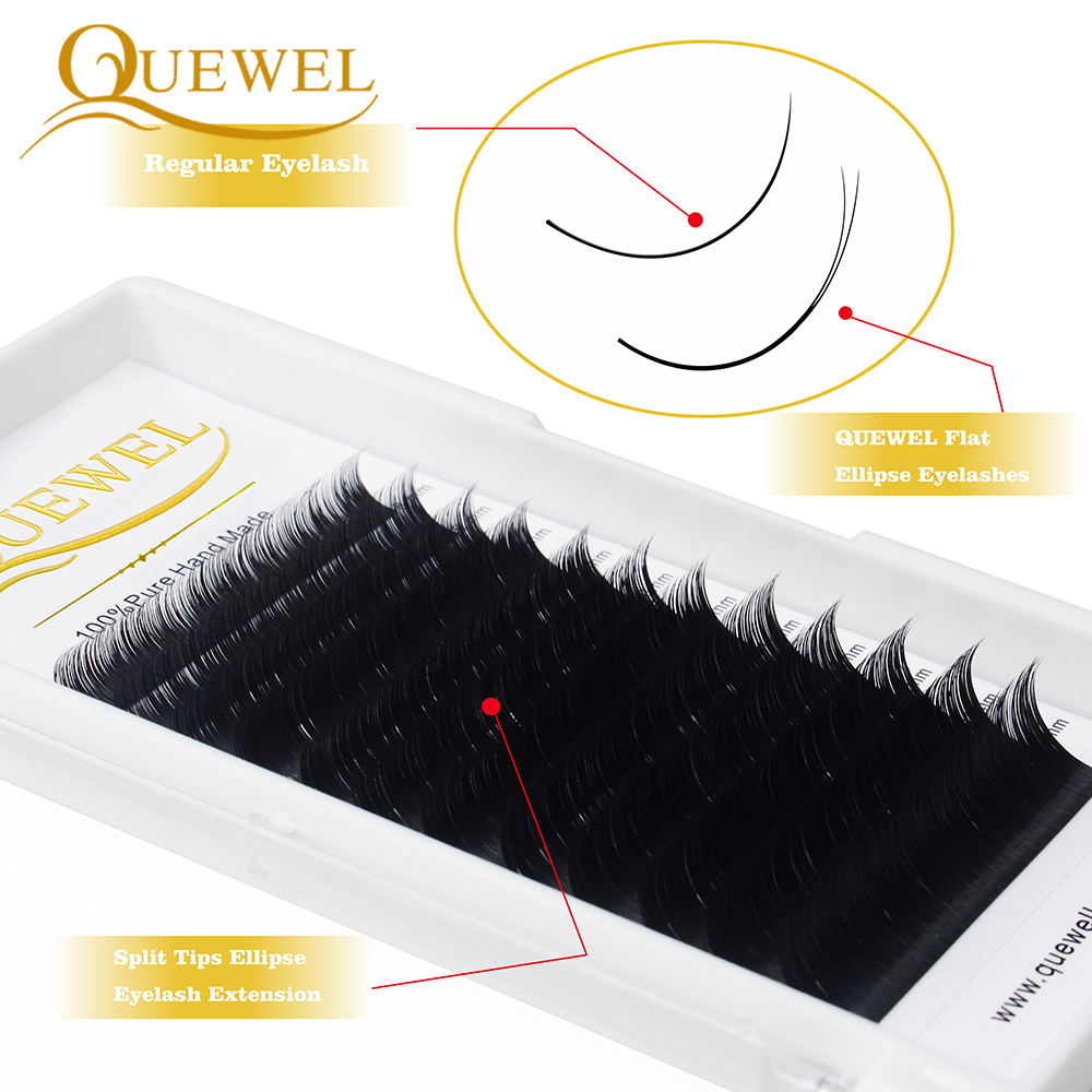 Quewel Flat Lashes Extension For Professionals Ellipse Flat Lash Split Tip profession Soft Silk Quewel Flat Eyelash C/D Curl
