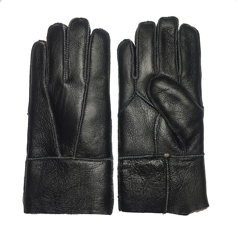 New Men Winter Warm Genuine Sheep Gloves For Thermal Goat Fur Cashmere 100% Real Leather Snow Gloves Manual Mittens Black