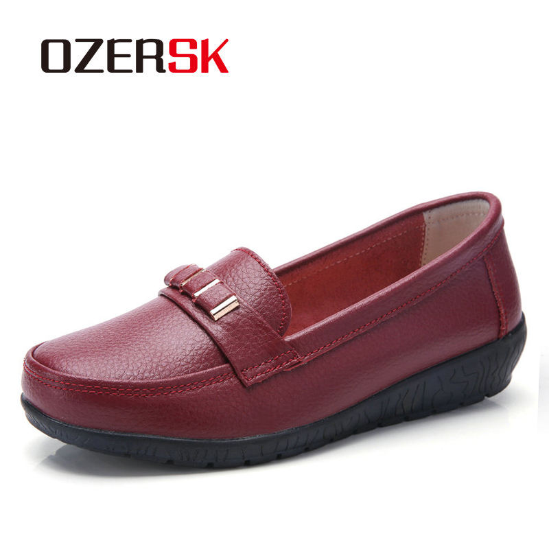 OZERSK Woman Shoes Flats Moccasins Loafers Genuine Leather Oxford Girls Platform Fashion Casual Shoes Driving Shoes Size 35-44