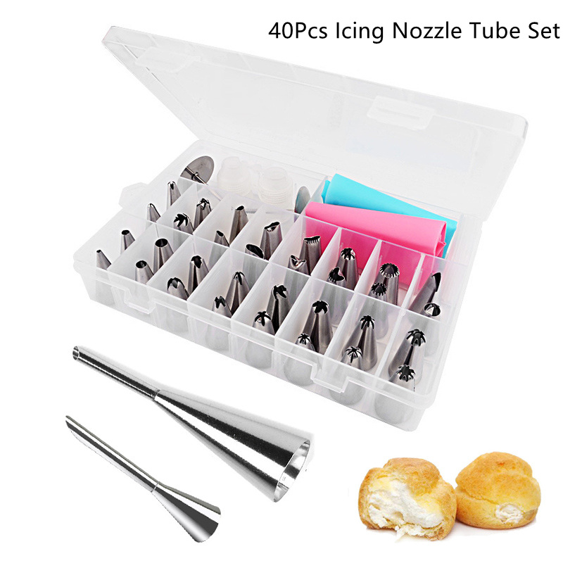 40Pcs Pastry Nozzles Cake Decorating Tools Bakeware Home Cake Shop Cream Nozzles Confectionery Decorations Set For Baking