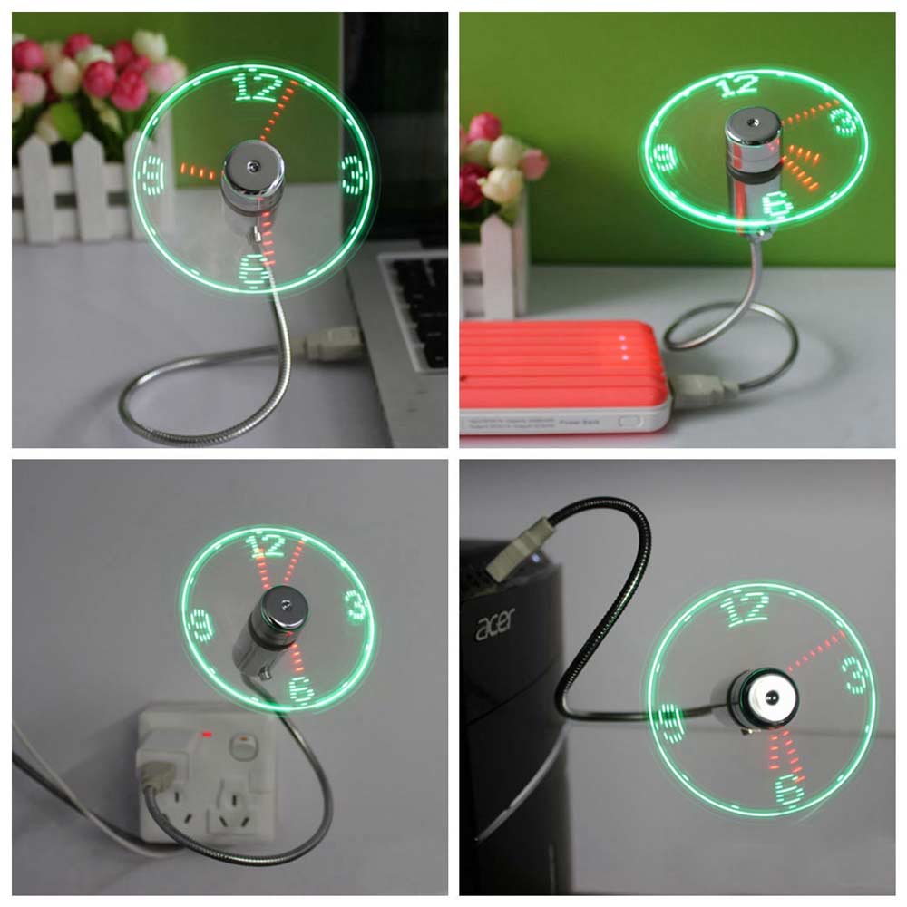 Ingelon USB Fan Gadget Flexible Gooseneck LED Clock Office Gadgets Cool For laptop PC Notebook Temperature/Time Display Mini Fan