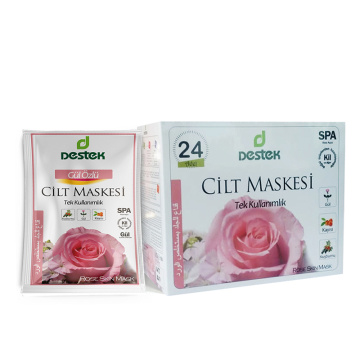 24 Pieces Single Use Natural Skin Mask-Softening and Moisturizing (Bentonite and Rose) It is a natural skin mask. 24 disposable masks. Helps skin care with rose extract. It contains roses, apricots and rosehips