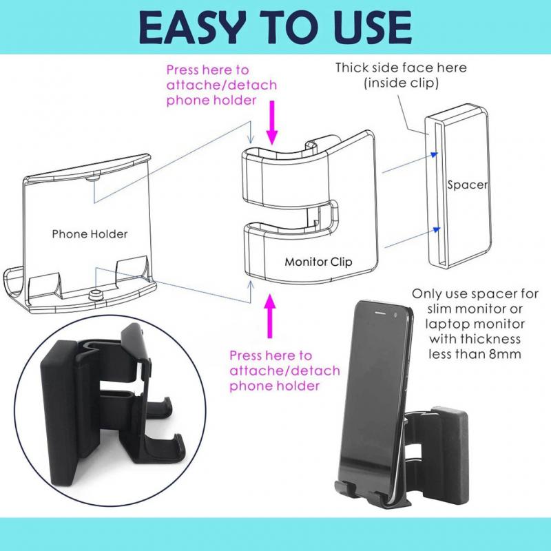 Dual Monitor Display Clip Computer Screen Side Phone Holder Laptop Side Mount Bracket Dual Mobile Phone Monitors Stand Holder