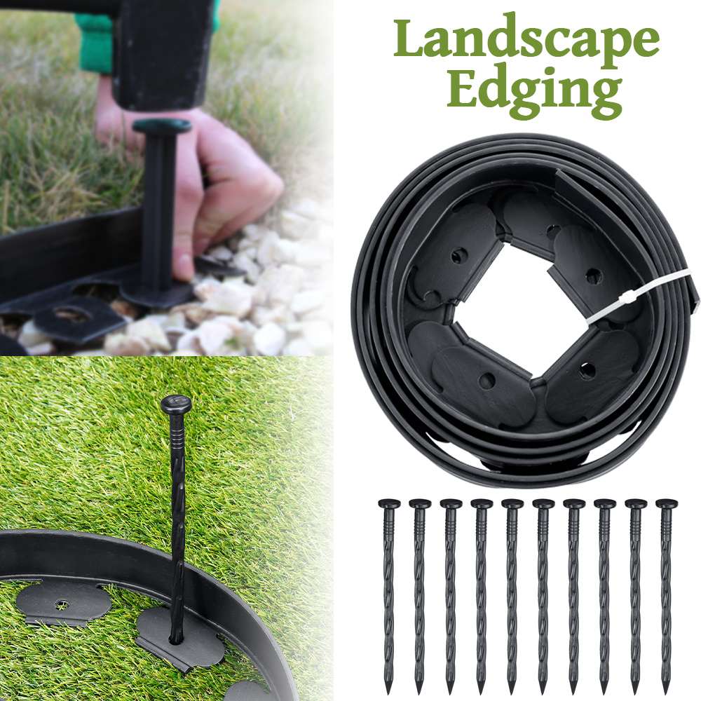 Garden Flexible Lawn Grass Plastic Edging Border with 10 Extra Strong Pins Grass Edging Fence Belt Garden Patio Greening Belt